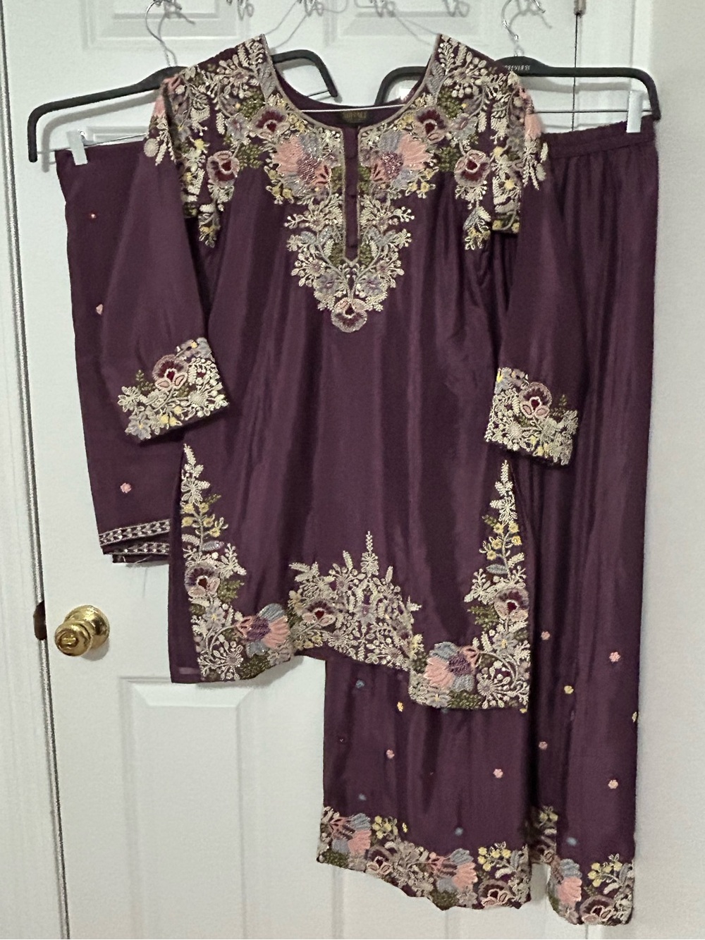 Shivali 3 piece stitched Indian Pakistani suit embroidery palazzo pants purple